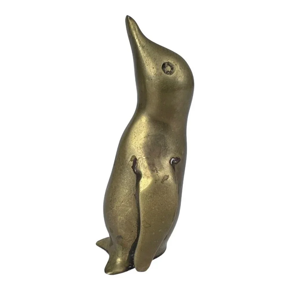 Vintage Solid Brass Mom & Baby Penguin Figurine Set of 2 Made Korea 5.25
